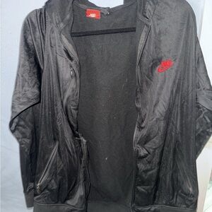 Nike Men's Black Windbreaker with Red Logo